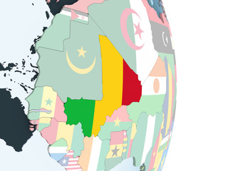 Mali with flag on globe