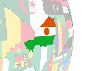 Niger with flag on globe