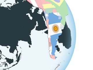 Argentina with flag on globe