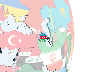 Azerbaijan with flag on globe