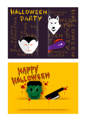 Illustration Set of Happy Jack-o-Lantern Pumpkins and Evils on Spooky Background For Halloween Celebration Party.