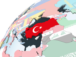 Turkey with flag on globe