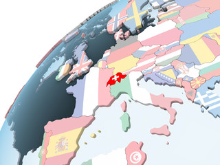 Switzerland with flag on globe