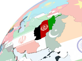 Afghanistan with flag on globe