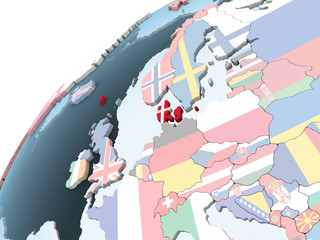 Denmark with flag on globe