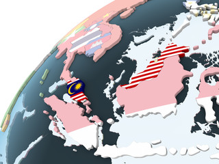 Malaysia with flag on globe