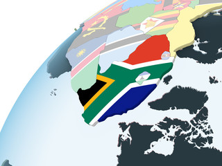 Obraz premium South Africa with flag on globe