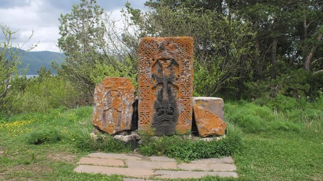 Beautifull Ancient Khachkars, Stone Crosses in Sevan, Armenia 1