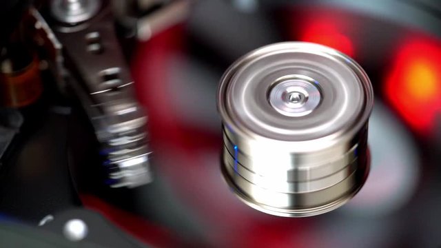 working Hard drive disc close up 