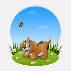 Obraz na płótnie Canvas Cartoon funny dog on the grass
