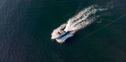 Top view of a white motor boat
