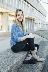 Fototapeta premium Caucasian Blonde Student Hanging Out At School