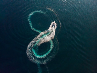 Top view of a white motor boat