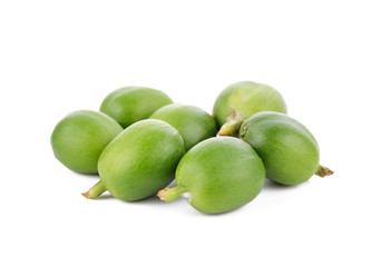 Green coffee beans isolated on white background