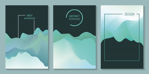 Modern abstract covers set. 3D wavy abstract background. Dynamic Effect. Futuristic Technology Style. Motion Vector Illustration.