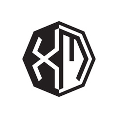 two letter XM octagon negative space logo