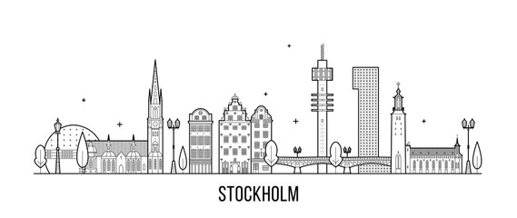 Stockholm skyline Sweden vector big city buildings - obrazy, fototapety, plakaty
