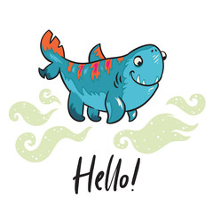 Hello. Funny print with Halloween Shark. Ideal for card, banner, party invitation, wallpaper or t-shirt design