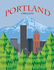 Portland Oregon Skyline Scenic Poster vector Illustration - 219731227