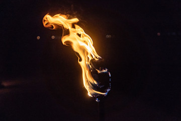 Burning Torch in the Night at black background - obrazy, fototapety, plakaty