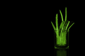 Peel Aloe Vera leaves shows transparency gel inside.