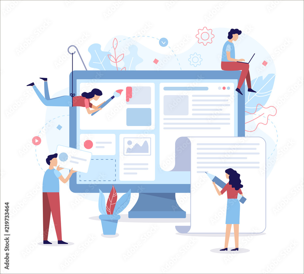 Fototapete a team of web developers designs a news portal or information website. flat vector illustration.