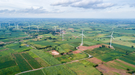 Fototapeta na wymiar Aerial view of Windmills for electric power production