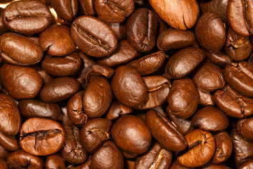 Close up of coffee beans texture background, selective focus