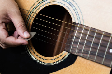 Close up on playing guitars