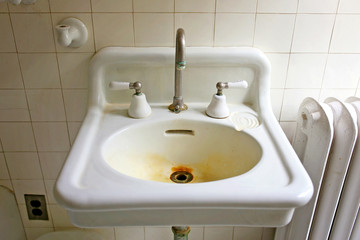 Original Vintage 1920's Farmhouse Bathroom Sink with Old Rust Stains