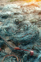 Old fishing net on the beach.