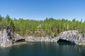 Two grottoes in the big canyon Ruskeala, Karelia