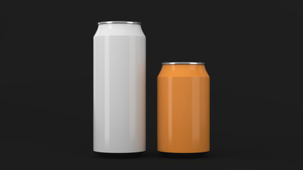 Big white and small orange soda cans mockup