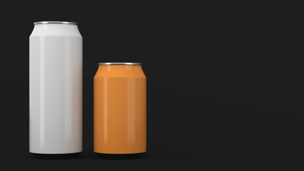 Big white and small orange soda cans mockup