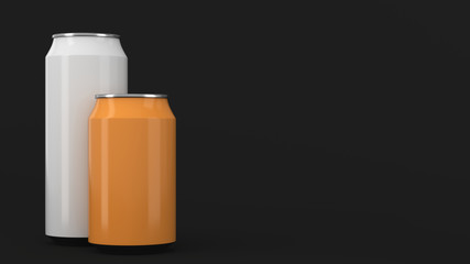 Big white and small orange soda cans mockup