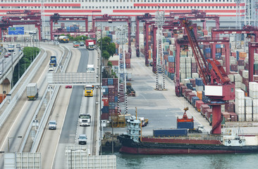 Fototapeta na wymiar Cargo Port and Highway in Hong Kong