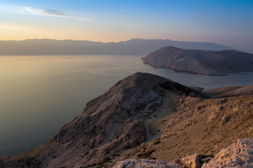 Mountians and sea in sunrise light, Baska Croatia