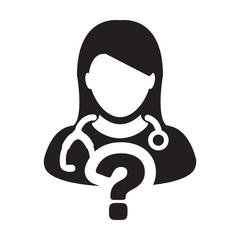 Doctor consultation icon vector female person profile avatar with question symbol for medical answers in glyph pictogram illustration