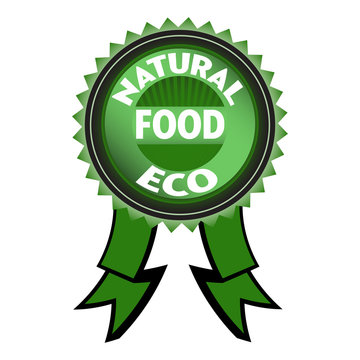 Isolated green badge with the text natural food written on the badge