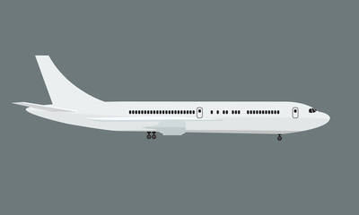 Plane with side view mock up. Flat and solid color vector illustration.