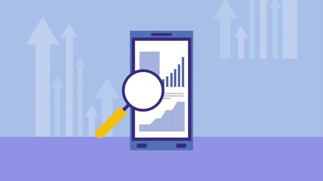 smartphone business report magnifying glass animation hd