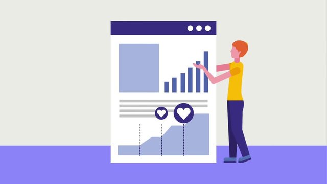 businessman website report diagram and love hearts animation hd