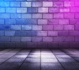 brick interior with neon lights