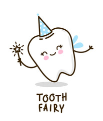 Cute tooth fairy on white background