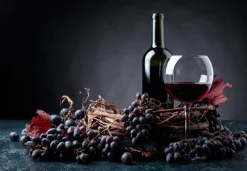 Papier Peint photo Lavable Vin Vin rouge et raisins.
