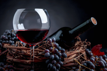 Red wine and grapes.