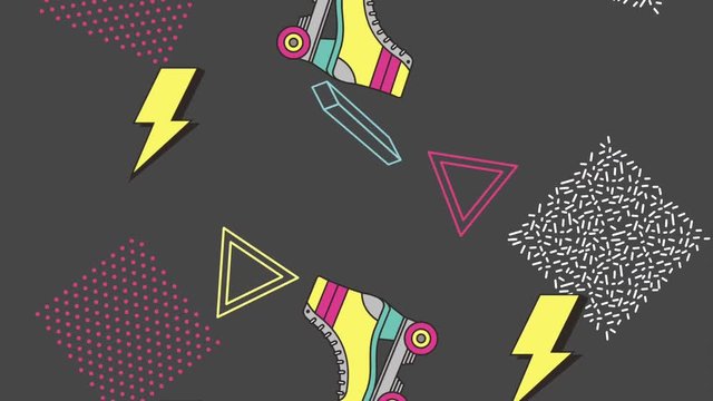 memphis template roller skates abstract shapes motion animation hd