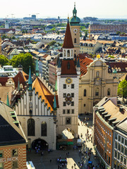 Obraz premium Munich, Germany, on August 16, 2018. A view of Alstadt and city roofs from the survey platform of the New Town hall