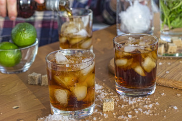 cocktail on the bar counter, Rum, rum cocktail, Pouring alcohol