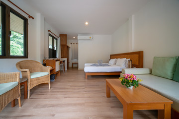interia perspective of double hotel bedroom with one double bed for two persons at Samed Cabana Samed island Rayong district Thailand